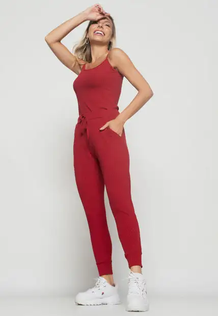 Calça  Jogger Comfy Malha Canelada Vermelho Escuro Salvatore Fashion