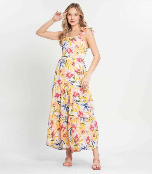 Vestido Feminino Midi Estampado Select Bege
