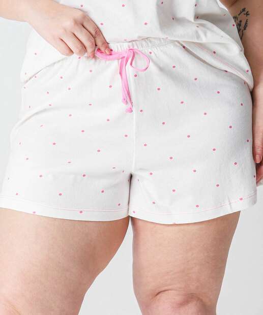 Pijama Plus Size Feminino Poá Cachorros Marisa Off White