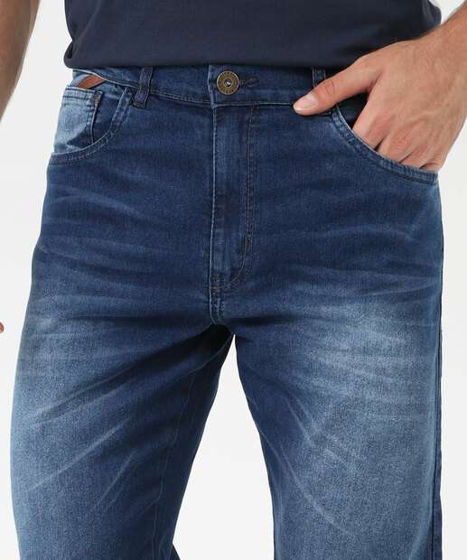 Calça Masculina Jeans Reta Bolsos Azul