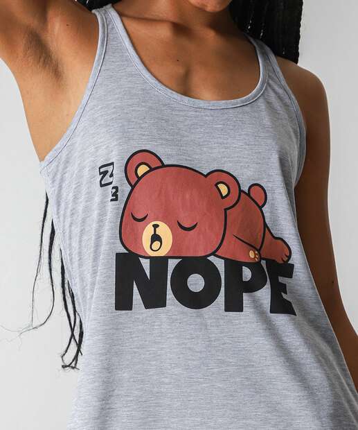 Camisola Sem Maga Estampa Urso Marisa Cinza