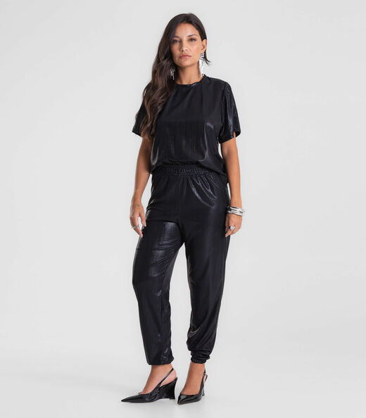 Image_Calça Feminina Aladim em Malha Plissada Dianna Preto