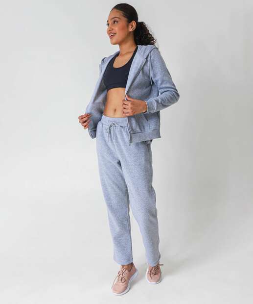 Casaco Feminino Fitness Moletom Mescla Marisa Cinza