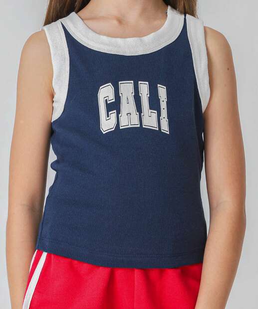 Blusa Juvenil Regata Canelado Marisa Tam 10 a 16 Azul