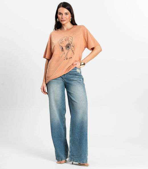 Blusa Feminina Manga Curta em Meia Malha Rovitex Marrom