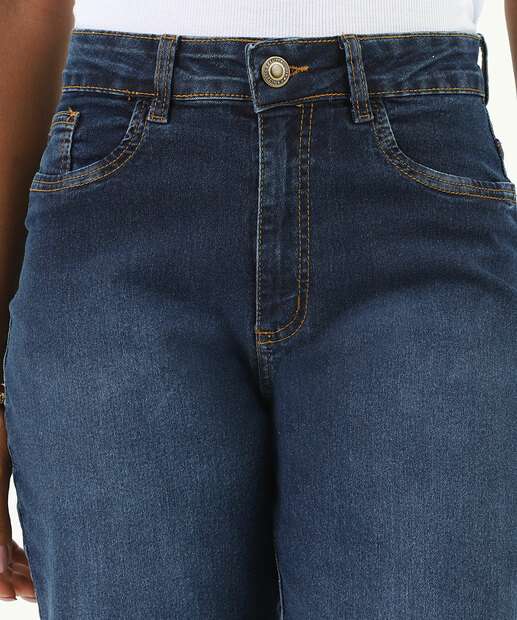 Calça Jeans Reta Feminina Bolsos Marisa Azul