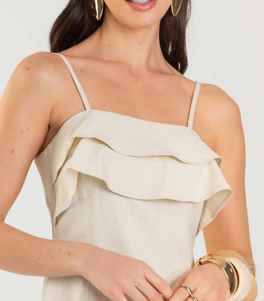 Vestido Curto Feminino Com Babados Dianna Bege