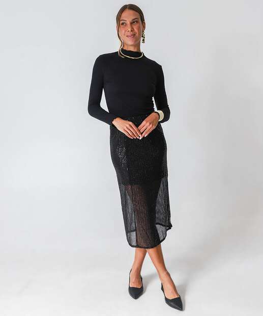 Blusa Feminina Canelada Manga Longa Marisa Preto