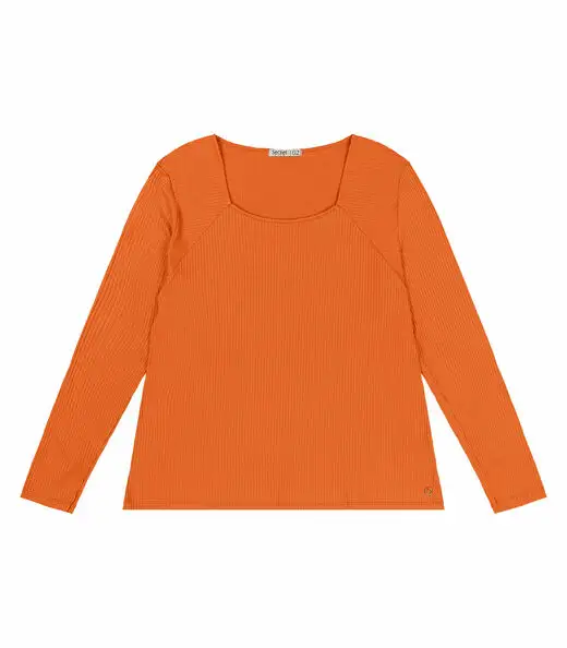 Blusa Plus Size Em Ribana Canelada  Secret Glam Laranja