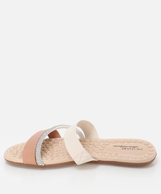 Rasteirinha Feminina Strass Modare Off White