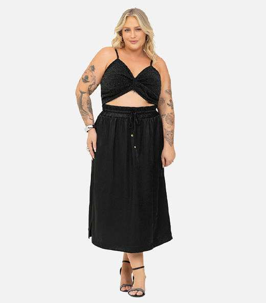 Saia Midi Plus Size Secret Glam Preto