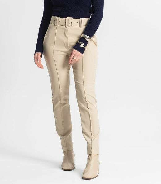 Calça Alfaiataria Tradicional Com Cinto Select Bege