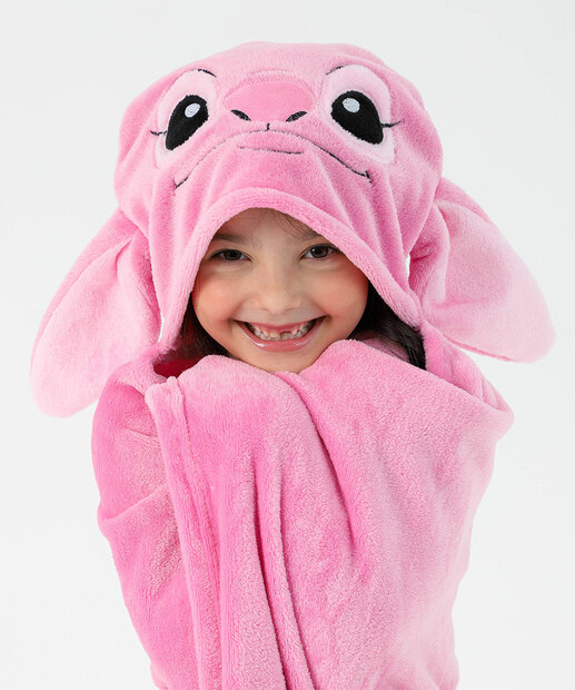 Manta Infantil Stitch Capuz Disney Rosa