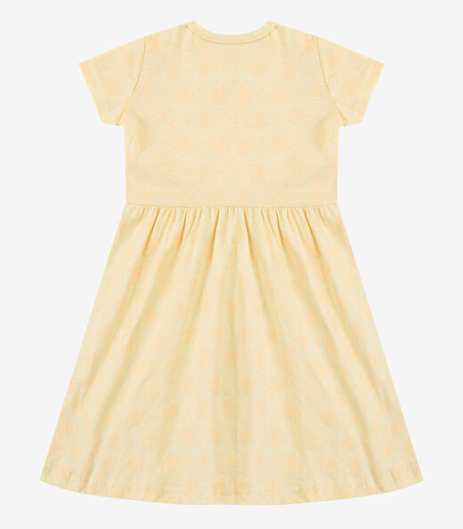 Vestido Infantil Manga Curta Estampado Biju Kids Amarelo