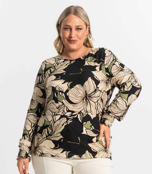 Blusa Plus Size Manga Longa Feminina Secret Glam Verde
