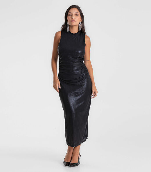 Vestido Midi Feminino Gola Dupla Dianna Preto