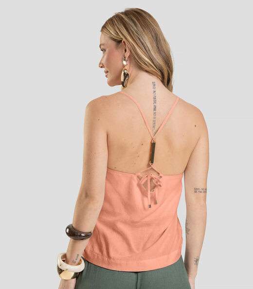 Regata Feminina em Tecido Linho Dianna Laranja