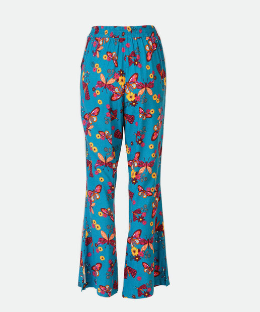Calça Feminina Flare Borboletas Fenda Marisa