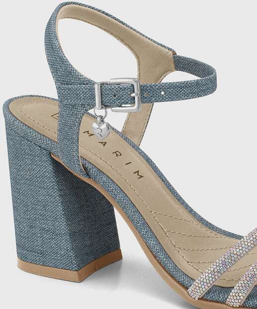 Sandália Feminina Salto Grosso Glitter Ramarim Azul