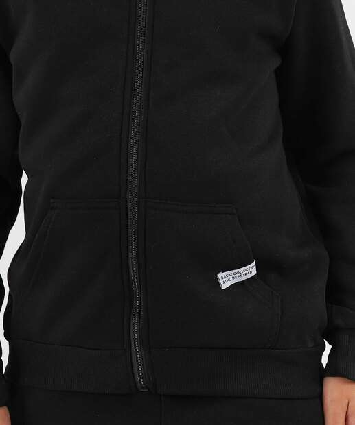 Casaco Juvenil Moletom Flanelado Capuz Marisa Tam 10 a 16 Preto