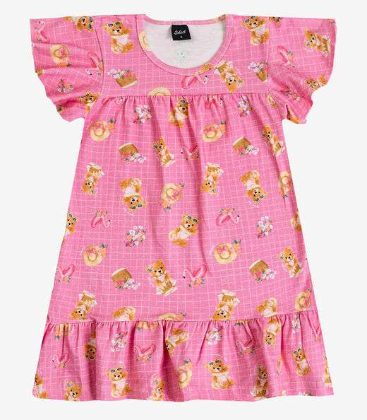 Vestido Infantil Com Manga Godê Select Rosa