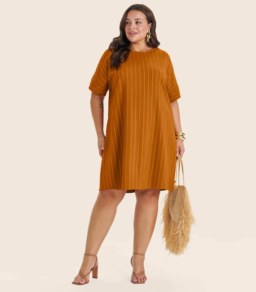 Vestido Plus Size em Visco Listras Secret Glam Marrom