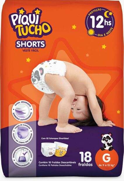 Fralda Shorts Piquitucho Jumbinho (G) 18 Unidades