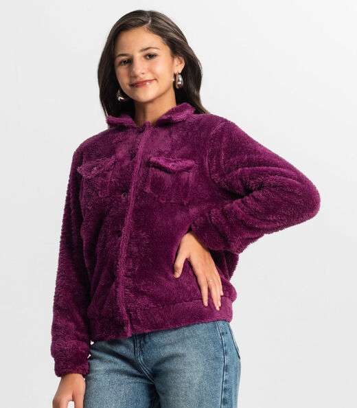 Jaqueta Juvenil Feminina Com Pelo Minty Roxo