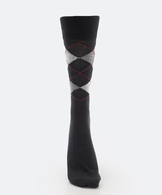 Meia Masculina Cano Longo Estampa Argyle MR Preta