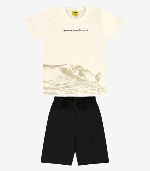 Conjunto Infantil Camiseta Com Bermuda Rovi Kids Bege
