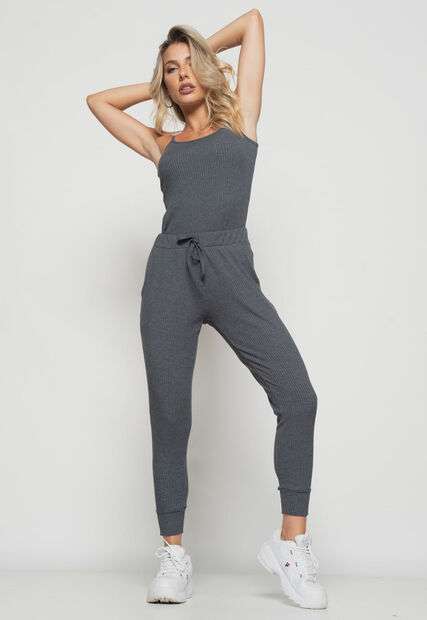 Regata  Alcinha Malha Canelada Grafite