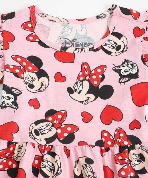 Vestido Infantil Estampa Minnie Disney Tam 1 a 3 Rosa