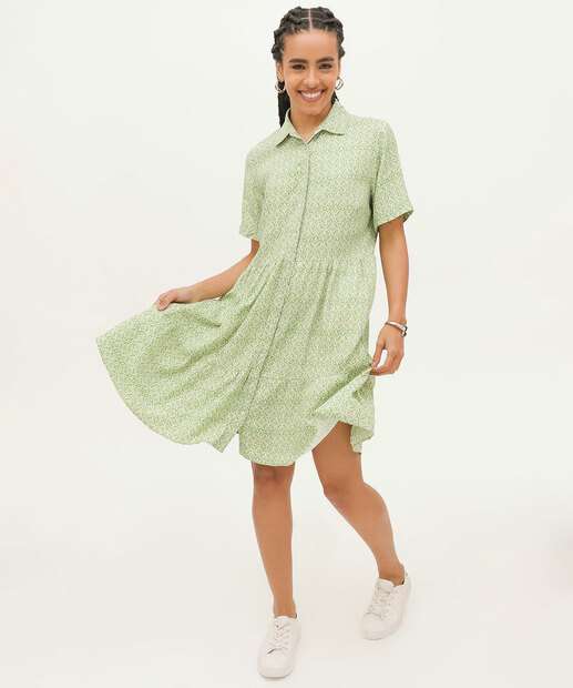 Vestido Feminino Chemise Estampado Manga Curta Marisa