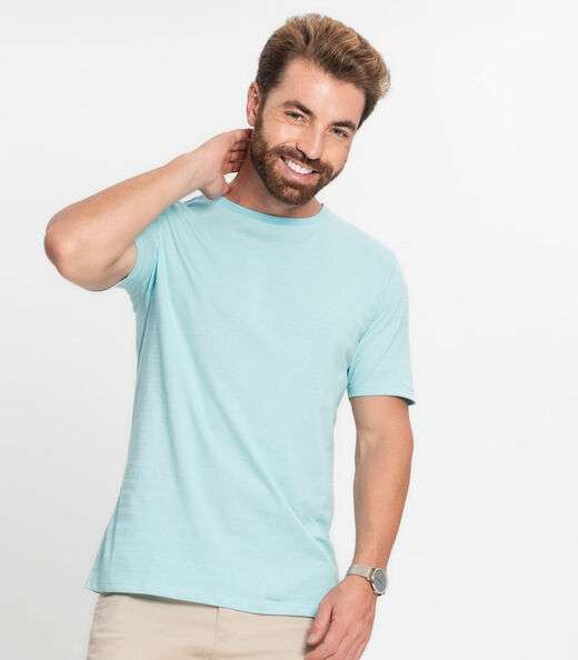 Camiseta Masculina Meia Malha Maquinetada Diametro Azul