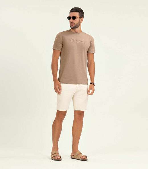 Camiseta Masculina Manga Curta Meia Malha Diametro Marrom