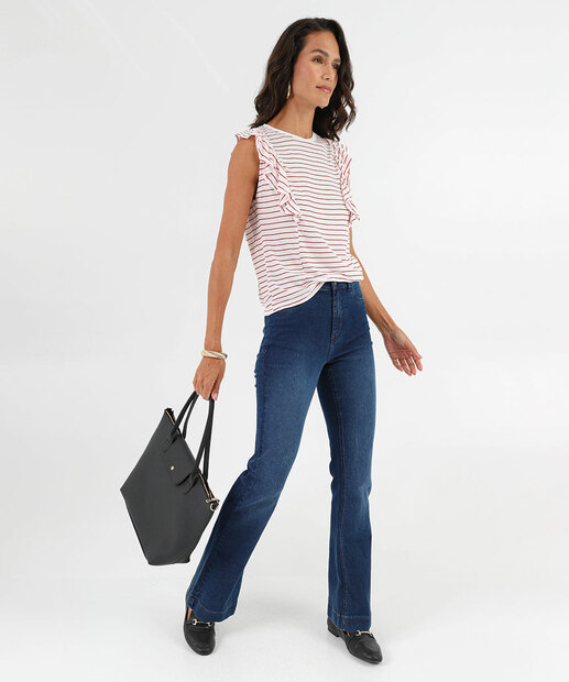 Blusa Feminina Muscle Tee Listrada Babado Marisa Off White