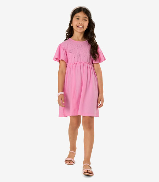 Vestido Infantil Malha Texturizada Rovi Kids Rosa