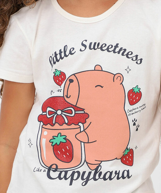 Blusa Infantil Estampa Capivara Marisa Tam 4 a 10 Bege