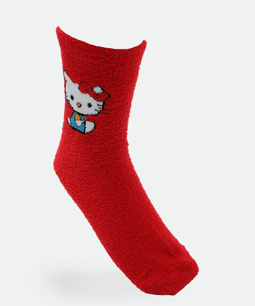 Image_Meia Feminina Adulto Peluciada Hello Kitty Vermelho