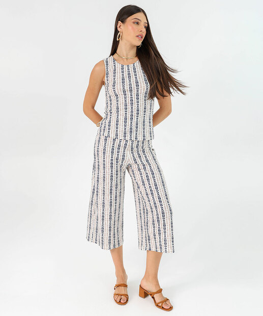 Blusa Regata Feminina Estampa Geométrica Marisa Off White