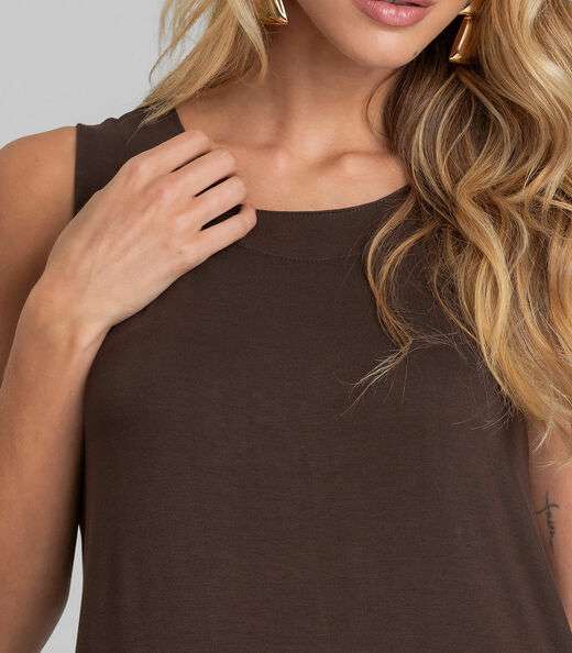 Vestido Midi Feminino em Malha Visco Dianna Marrom