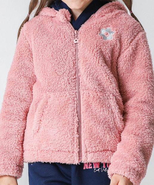 Jaqueta Infantil Feminina Peluciada Rosa Tam 4 a 10
