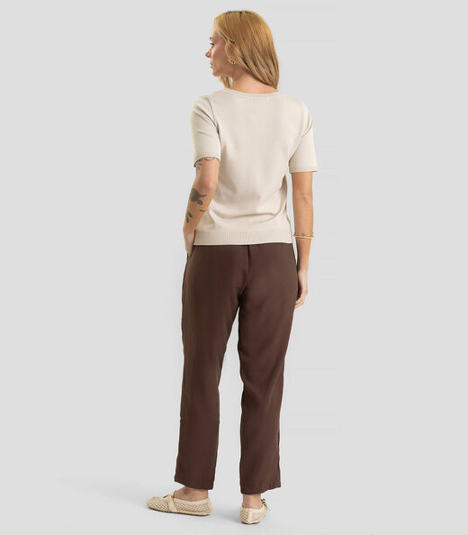 Calça Pantalona Feminina Em Alfaiataria Dianna Marrom
