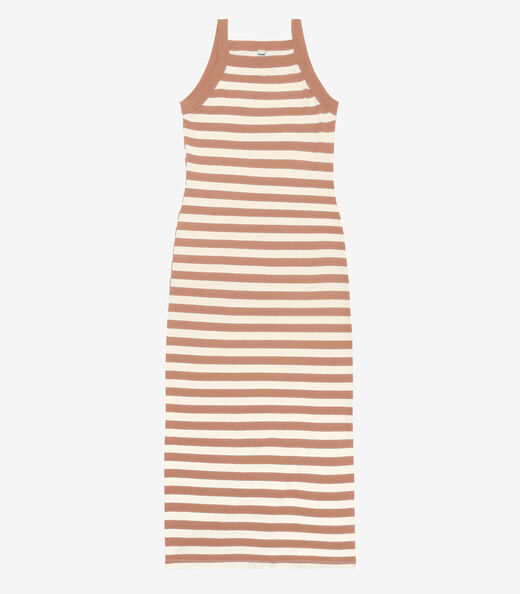 Vestido Midi Feminino em Ribana Listrada Rovitex Marrom