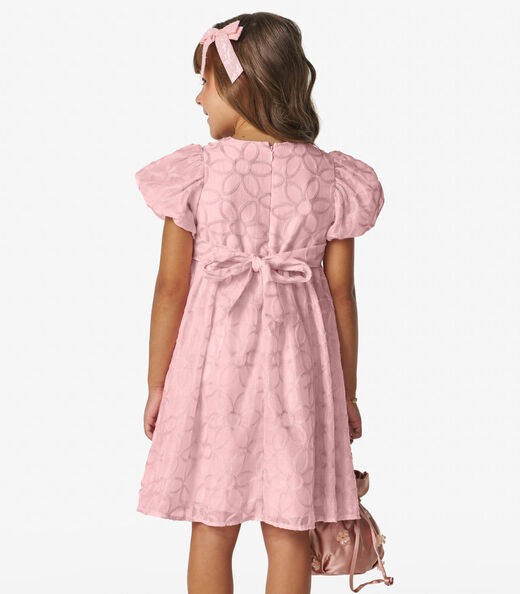 Vestido em Poly Bordado Viscose Khyara Trick Nick Rosa