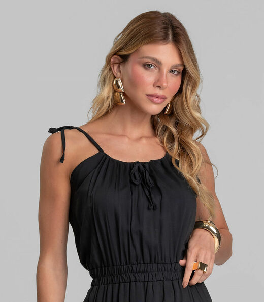 Vestido Midi Feminino De Alça Em Viscose Dianna Preto