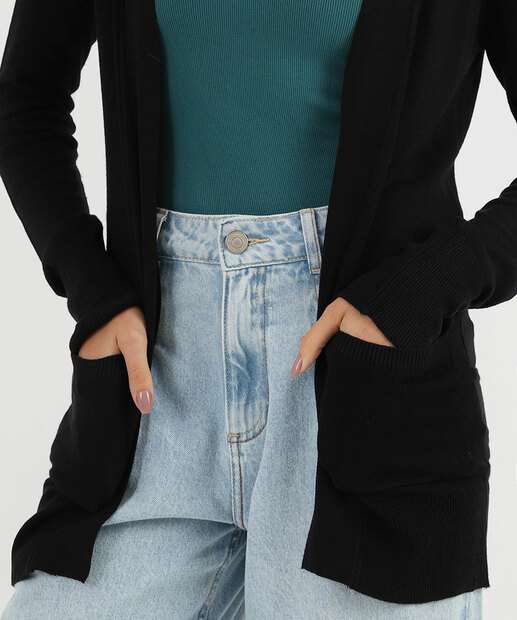 Cardigan Feminino Tricô Alongado Marisa Preto