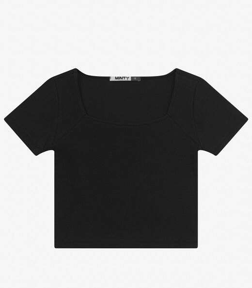 Blusa Juvenil Manga Curta em Ribana Minty Preto