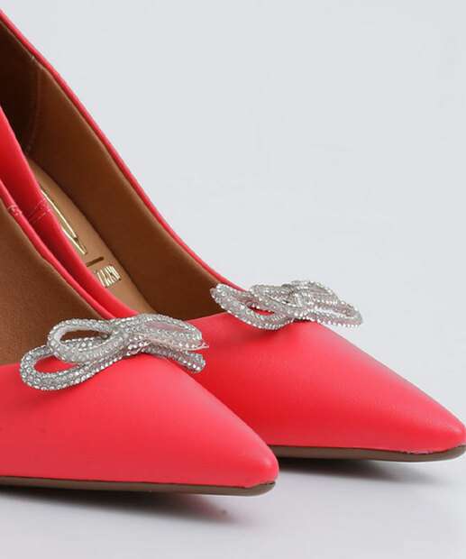 Scarpin Feminino Salto Fino Laço Strass Vizzano