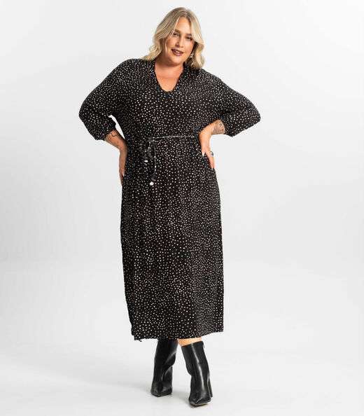 Vestido Midi Plus Manga 7/8 Secret Glam Preto